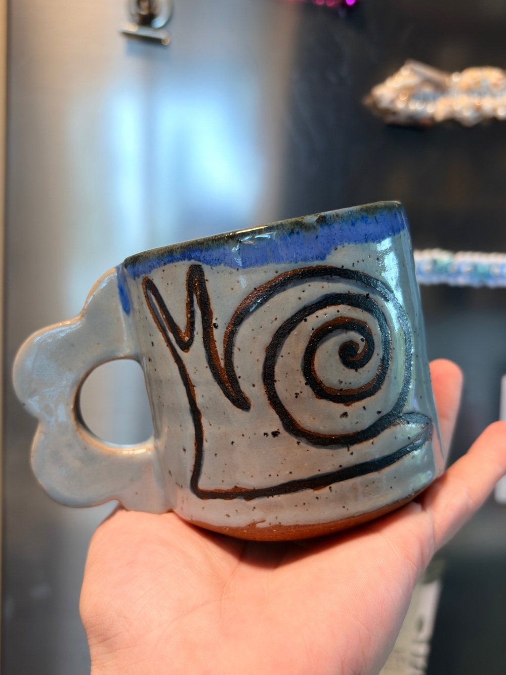 Handmade Ceramic Snail Mug with Blue Glazes